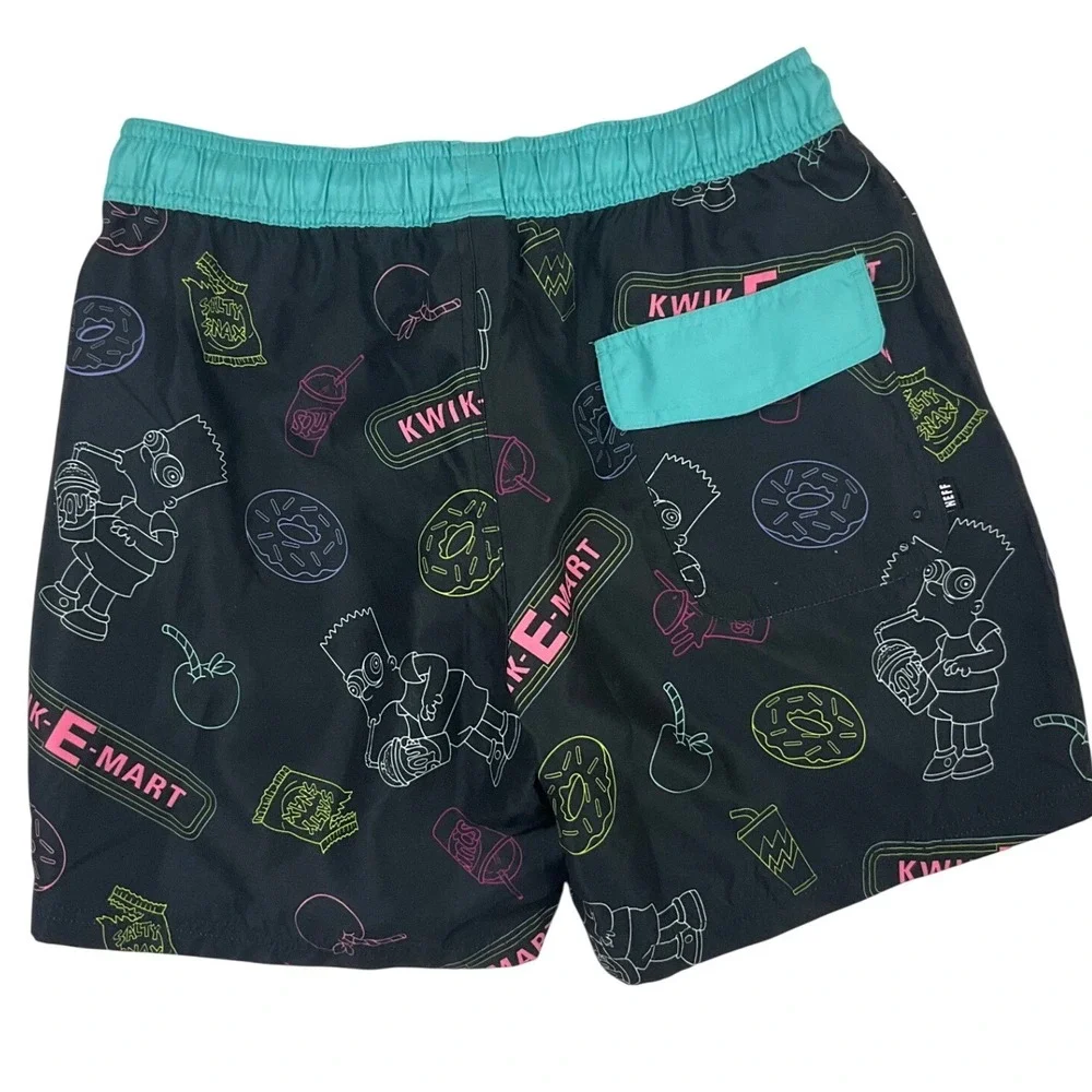 Neff The Simpsons Kwik-E-Mart Bart Simpson Swim Trunks Mens Small Black Teal NEW